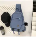 Casual blue sling bag with N patch, multi-functional chest pack for men and women daily use. - With Pendant / Blue