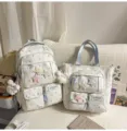 Japanese ins style sweet star print white backpack and ita tote bag for daily student use - Two-Piece Set (With Pendant and Star) / Blue
