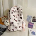 Sweet pink leopard print school backpack with cute plush charm, stylish college style bag - With Pendant / L / Pink