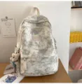 Zaino scolastico carino con stampa celeste e ciondolo ad orsetto per l'uso quotidiano ideale. - con portachiavi / Taglia L / Bianco