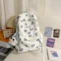 Korean style cute spotted backpack with cute plush pendant for school daily travel. - With Pendant / L / Blue
