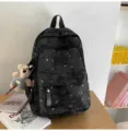 Zaino da campus con stampa di stelle in stile giapponese e simpatico ciondolo orsetto leggero - senza ciondolo / Taglia S / Nero
