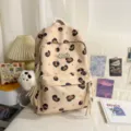 Cute leopard print canvas backpack for women, ins style casual school bag with plush pendant. - With Pendant / L / Khaki