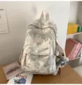 Zaino scolastico con stampa stelle Japandi per adolescenti, grazioso zaino casual. - senza ciondolo / Taglia S / Bianco