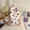 Pink leopard print school backpack, cute sweet style daypack with plush pendant for daily use - With Pendant / S / Pink