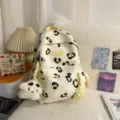 Cute sweet style leopard print canvas backpack for women school lightweight travel daypack - With Pendant / S / Yellow