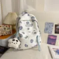 Korean style cute student backpack with sweet polka dot pattern and plush charm for daily use. - With Pendant / S / Blue