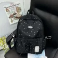 Black star print school backpack for students, cute casual daypack variant style bag. - Large (Without Pendant) / Black
