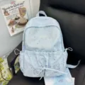 Cute light blue star school backpack for students girls Japanese style casual travel bag - Large (Without Pendant) / Blue
