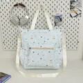 Cute puppy print canvas tote bag, large capacity crossbody shoulder bag for students. - Tote Bag Only (Without Pendant) / Blue