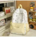 Korean ins cute cartoon cat canvas backpack, large capacity sweet school bag for women. - No Pendant / L / Yellow