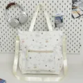 Japanese style cute bear print canvas tote bag, large capacity student messenger bag for daily use. - Tote Bag Only (Without Pendant) / White