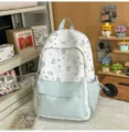 Cute cat print canvas backpack large capacity sweet school bag ins style aesthetic student bookbag - No Pendant / L / Green
