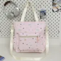 Pink canvas tote bag with cute dog print, large capacity casual shoulder bag for students. - Tote Bag Only (Without Pendant) / Pink