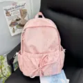 Cute pink star print school backpack with front drawstring pocket for kids and daily casual use. - Large (Without Pendant) / Pink
