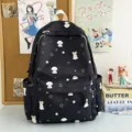 Black Japanese style large capacity school backpack with cute dog star print for student. - Backpack Only (Without Pendant) / Black