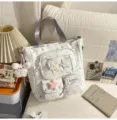Japanese ins style cute star print white tote bag with purple straps and plush pendants. - Two-Piece Set (With Pendant and Star) / Purple