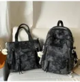Stylish black starry sky backpack and tote bag set for students, spacious casual daily use. - 2-Piece Set in Black with Pendant