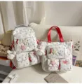 Japanese ins style star print backpack and tote bag set with cute plush bear pendant. - Two-Piece Set (With Pendant and Star) / Red