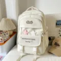 Off-white canvas school backpack with multiple compartments, cute star charms and pockets. - Backpack / No Pendant / White