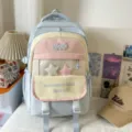 Colorblock School Backpack Large Capacity Multi Compartment Cute Student Bookbag - Backpack / No Pendant / Blue