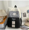 Japanese style sweet plaid backpack casual student school bag large capacity canvas rucksack - Large Without Pendant / Black