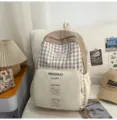 Japanese style plaid backpack large capacity casual school bag for students aesthetic - Large Without Pendant / Off White
