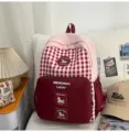Japanese style sweet plaid backpack large capacity student school bag casual daypack - Large Without Pendant / Red