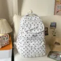 Joli sac à dos scolaire à pois avec nœud pour filles, version de cartable style mignon - Sans pendentif / Blanc
