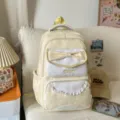 Joli sac à dos jaune à pois avec nœud et dentelle pour filles, cartable élégant. - Sans pendentif / Jaune