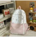 Pink and white cute cat canvas backpack for women, large capacity sweet aesthetic school bag. - No Pendant / L / Pink