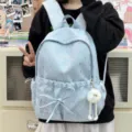 Japanese style ins cute blue star print backpack with plush pendant for students daily use. - Large (With Pendant) / Blue