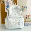 Cute light blue backpack with cute dog and star print, large capacity Korean style school bag for students. - Backpack Only (Without Pendant) / Blue