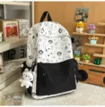 Korean style ins cute cartoon cat backpack female large capacity schoolbag with plush pendant - With Charm / L / Black