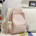 Pink polka dot backpack for women and girls, sweet Japanese style cute casual daypack bag. - With Pendant / L / Pink
