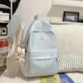 Light blue polka dot mini backpack for teen girls, sweet Japanese style school bag with bear. - With Pendant / L / Blue