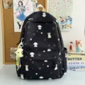Cute Japanese style black backpack with puppy and star prints, large capacity casual daypack. - Backpack (With Pendant) / Black