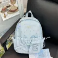 Cute light blue star print school backpack for girls casual daily outdoor travel daypack - Small (Without Pendant) / Blue