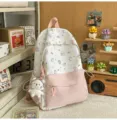 Korean ins cute cartoon cat backpack for women, large capacity sweet school bag with lovely graffiti. - With Charm / L / Pink