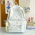 Light blue school backpack with cute puppy and star print, large capacity casual rucksack. - Backpack (With Pendant) / Blue