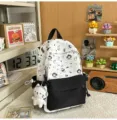 Korean ins cute cartoon cat print backpack large capacity casual student bookbag sweet style - No Pendant / S / Black