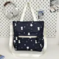Casual nylon convertible backpack and shoulder bag with cute puppy and star print, multi-pocket. - Tote Bag Only (Without Pendant) / Black