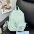 Mint green star print school backpack for kids and students, cute casual daypack bag. - Small (Without Pendant) / Green