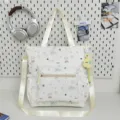 Japanese ins style white canvas shoulder tote bag, large capacity cute dog print student bag - Tutoring Bag (With Pendant) / White