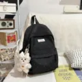 Cute black polka dot mini backpack for school girls, sweet soft style with a lovely bear pendant. - With Pendant / S / Black