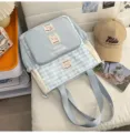 Student canvas tote bag blue plaid shoulder bag large capacity casual handbag for women - No Pendant / Blue