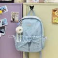 Cute light blue star print school backpack for girls casual daily travel cute book bag - Small (With Pendant) / Blue