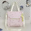 Pink canvas tote bag for women cute puppy pattern large capacity shoulder bag casual handbag - Tutoring Bag (With Pendant) / Pink