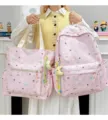Pink canvas school backpack and tote bag set with cute star puppy print for students daily use - Two-Piece Set (With Pendant) / Pink