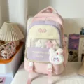Cute colorblock school backpack for girls, large capacity multi-compartment book bag pink variant - Backpack / With Pendant / Pink